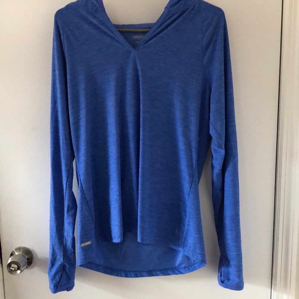 Long sleeve workout top with attached hood